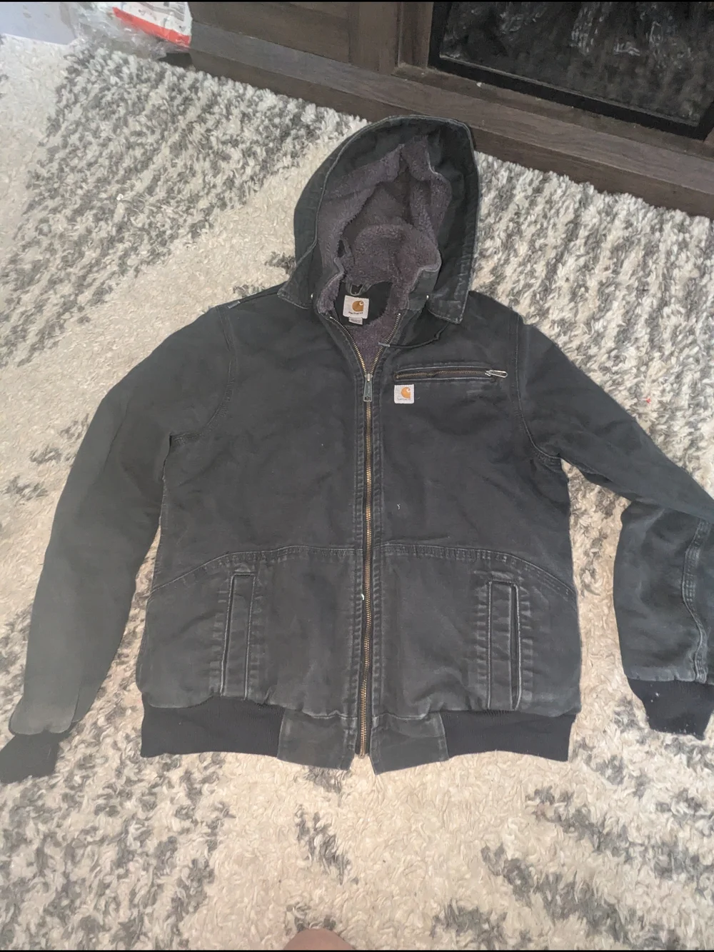 Carhartt Black Hooded Sherpa-Lined Bomber Jacket